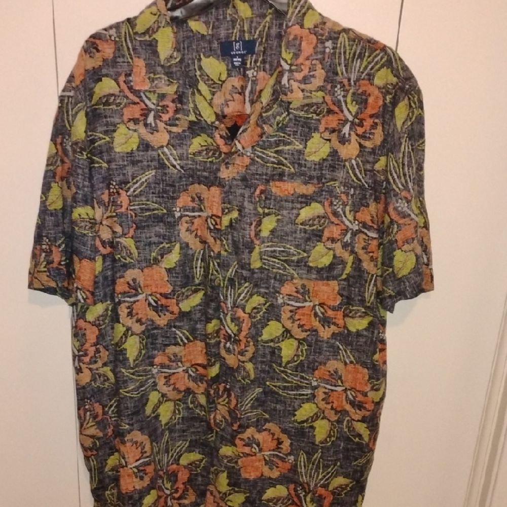 George Floral Short Sleeve Shirt in Orange, Green, Gray